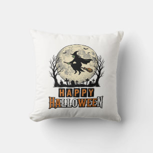 Vintage Witch Happy Halloween Vector Design_1 Throw Pillow