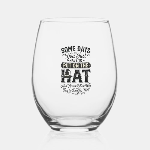 Vintage Witch Hat Funny Halloween Typography Desig Stemless Wine Glass
