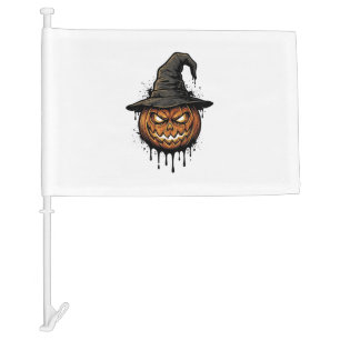 Vintage Witch Hat Pumpkin Halloween Graphic_1 Car Flag