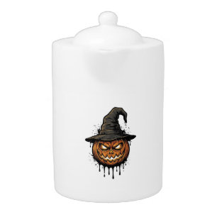 Vintage Witch Hat Pumpkin Halloween Graphic_1 Teapot
