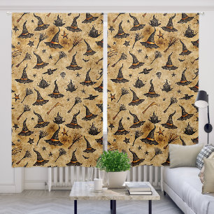 Vintage Witch Hats & Broomsticks Halloween Pattern Blackout Curtains