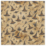 Vintage Witch Hats &amp; Broomsticks Halloween Pattern Fabric