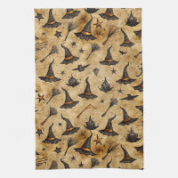Vintage Witch Hats & Broomsticks Halloween Pattern