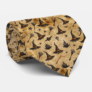 Vintage Witch Hats & Broomsticks Halloween Pattern Neck Tie