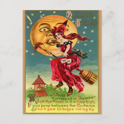 Vintage Witch in a Red Dress or is that Devil Postcard