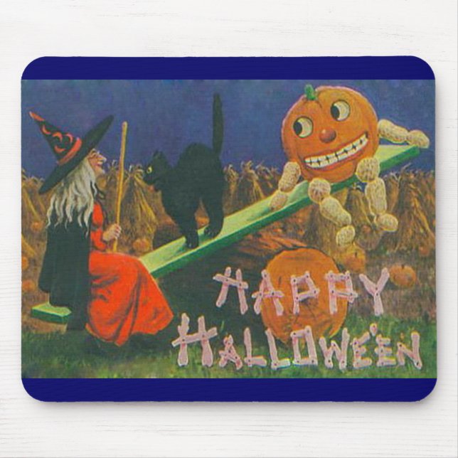 Vintage Witch & Jack o' Lanterns Play Time Mouse Pad (Front)