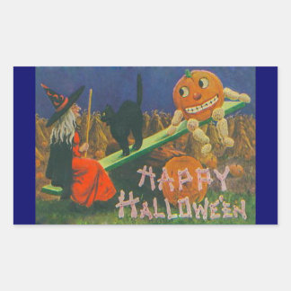 Vintage Witch & Jack o' Lanterns Play Time Sticker