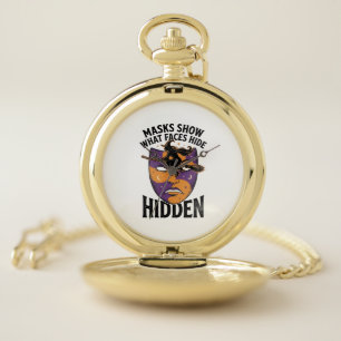 Vintage Witch Mask Halloween Face Illusion Art_1 Pocket Watch