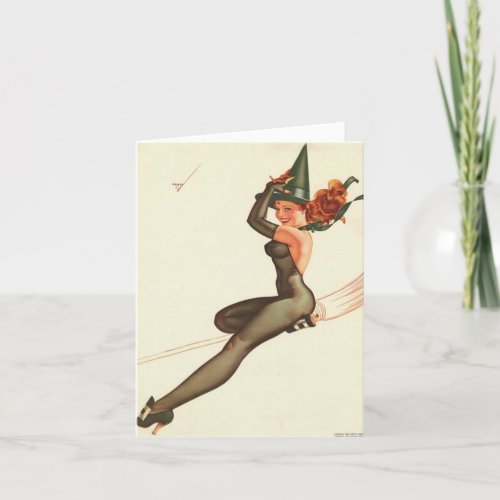 Vintage Witch on a Broomstick Note Card