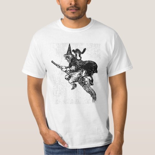 Vintage Witch on Broomstick With Black Cat T_Shirt