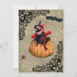 Vintage Witch on Pumpkin Collage Invitation