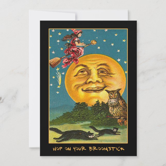 Vintage Witch Over Moon Bloody Text Invitation (Front)