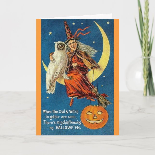 vintage-witch-owl-half-moon-broom-pumpkin card (Front)