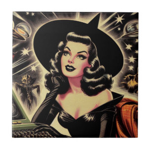 Vintage Witch Pin Up Ceramic Tile