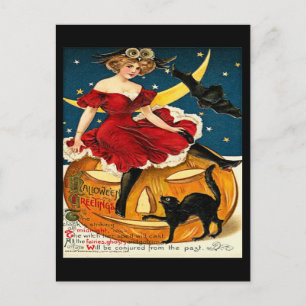 Vintage Witch Pumpkin Halloween Greetings Postcard