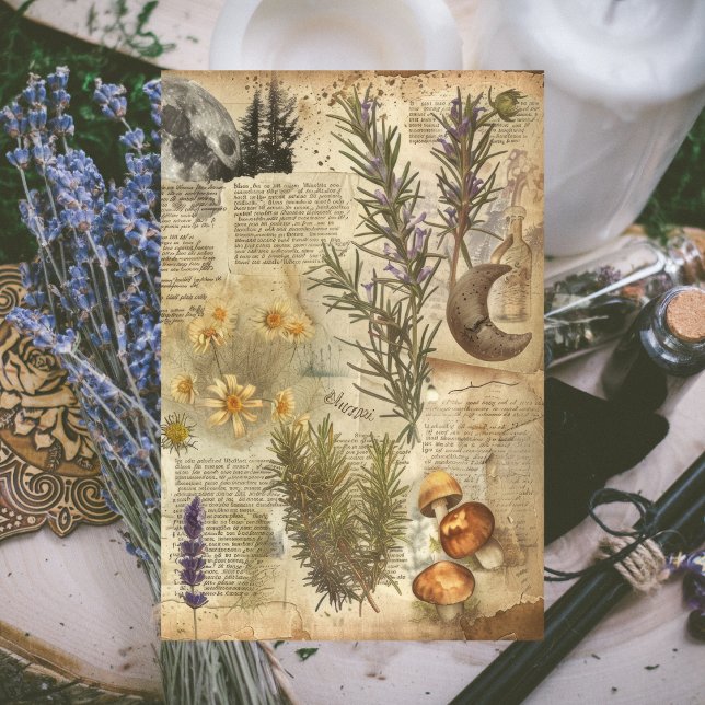 Vintage Witch’s Diary with Moon and Floral  Tissue Paper (Vintage Witch’s Diary with Moon and Floral Tissue Paper
)