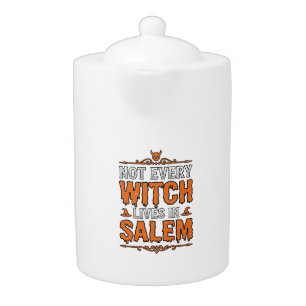 Vintage Witch Salem Halloween Typography Design_1 Teapot