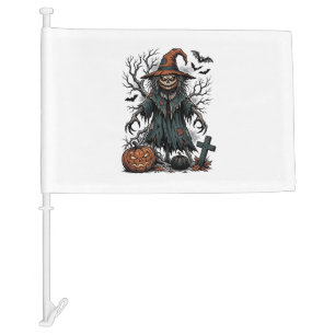 Vintage Witch Scarecrow Halloween Pumpkin Shirt De Car Flag