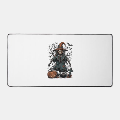 Vintage Witch Scarecrow Halloween Pumpkin Shirt De Desk Mat