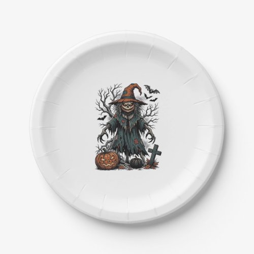 Vintage Witch Scarecrow Halloween Pumpkin Shirt De Paper Plates