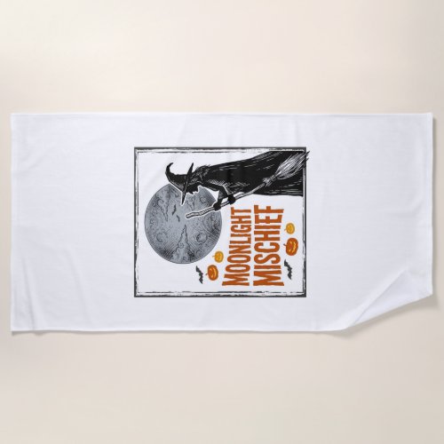 Vintage Witch Shirt Halloween Moon Silhouette_1 Beach Towel