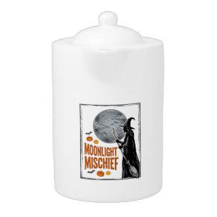 Vintage Witch Shirt Halloween Moon Silhouette_1 Teapot