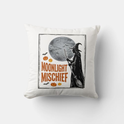 Vintage Witch Shirt Halloween Moon Silhouette_1 Throw Pillow