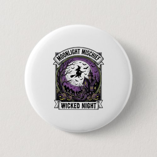 Vintage Witch Shirt Moonlit Haunted Halloween Art_ Button