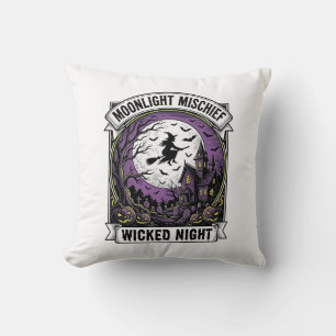 Vintage Witch Shirt Moonlit Haunted Halloween Art_ Throw Pillow