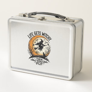 Vintage Witch Shirt Retro Halloween Flying Witch A Metal Lunch Box