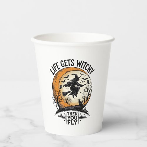Vintage Witch Shirt Retro Halloween Flying Witch A Paper Cups