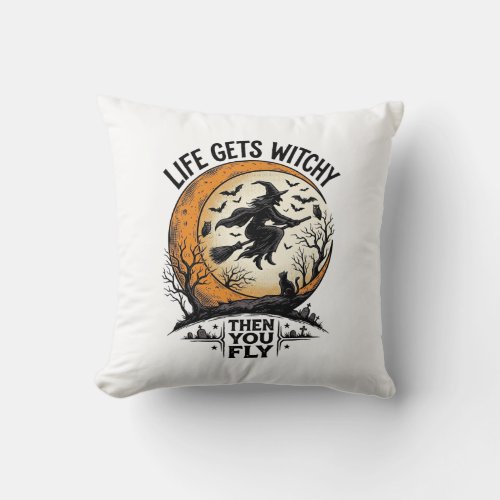 Vintage Witch Shirt Retro Halloween Flying Witch A Throw Pillow