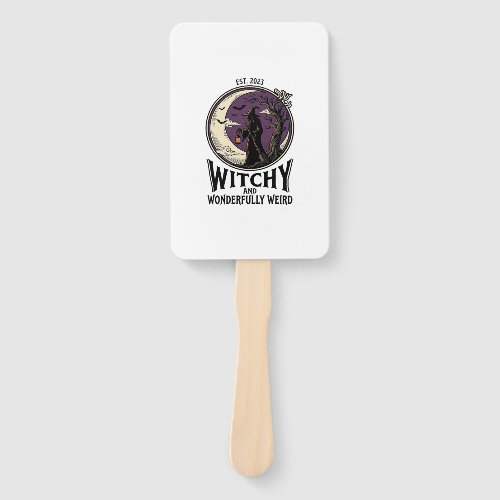 Vintage Witch Shirt With Spooky Moon Halloween Art Hand Fan