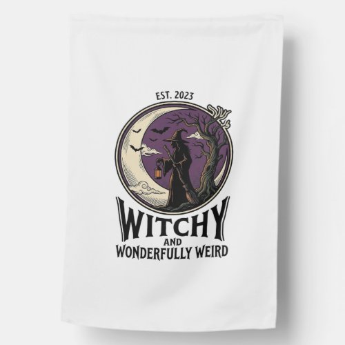 Vintage Witch Shirt With Spooky Moon Halloween Art House Flag
