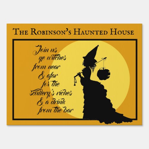 Vintage Witch Silhouette Haunted House Halloween Sign