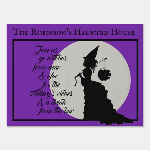 Vintage Witch Silhouette Haunted House Halloween Sign