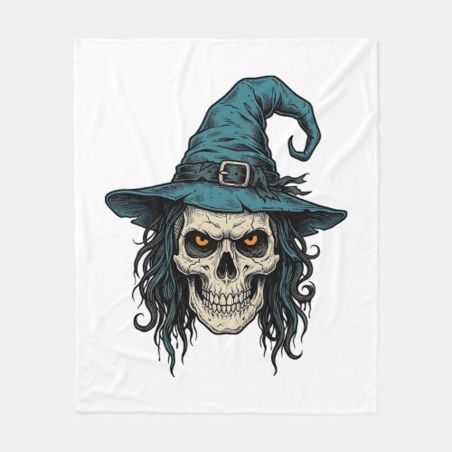 Vintage Witch Skull Halloween Vector Shirt Design_ Fleece Blanket