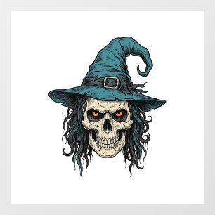 Vintage Witch Skull Halloween Vector Shirt Design_ Floor Decals