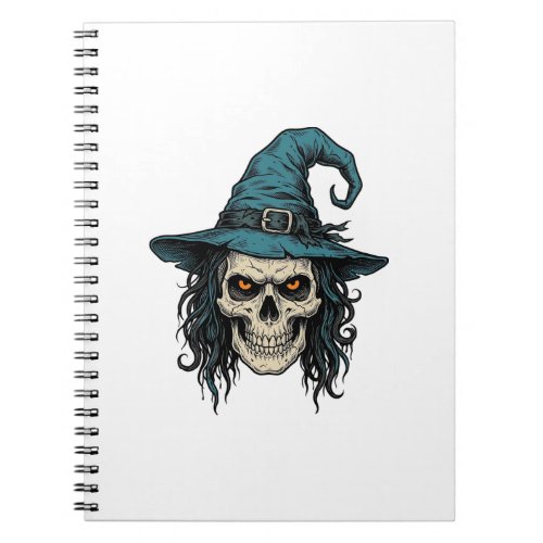 Vintage Witch Skull Halloween Vector Shirt Design_ Notebook