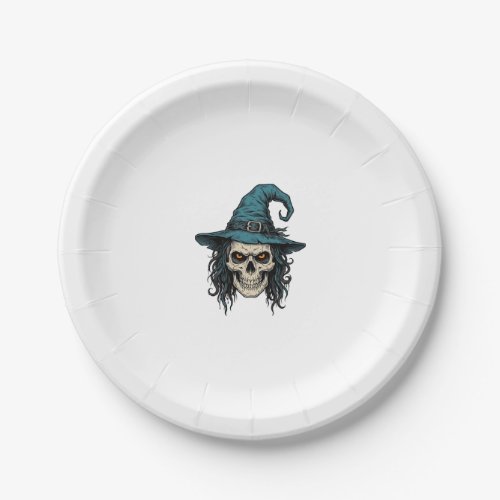 Vintage Witch Skull Halloween Vector Shirt Design_ Paper Plates