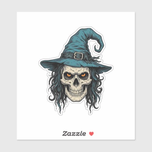 Vintage Witch Skull Halloween Vector Shirt Design_ Sticker