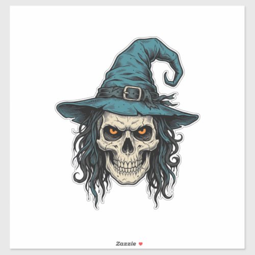 Vintage Witch Skull Halloween Vector Shirt Design_ Sticker