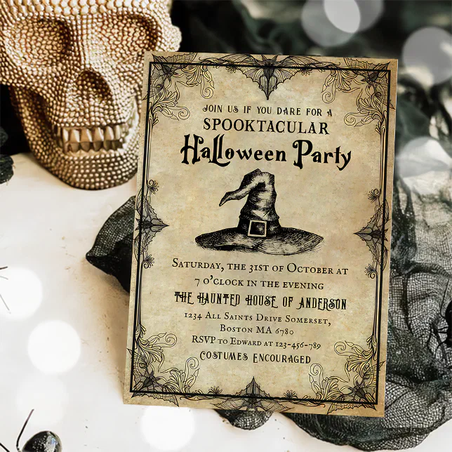 Vintage Witch Spooktacular Adult Halloween Party Invitation | Zazzle