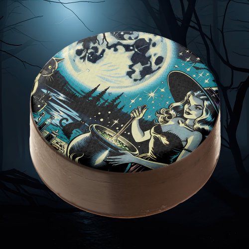 Vintage Witch stirring a Cauldron Halloween Party Chocolate Covered Oreo