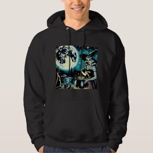 Vintage Witch stirring a Cauldron Halloween Party Hoodie
