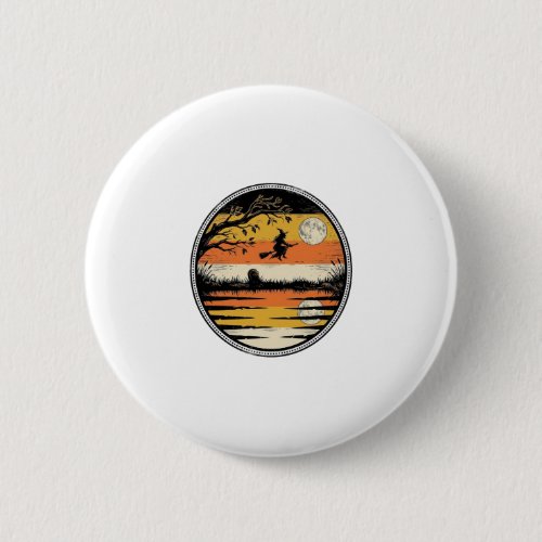 Vintage Witch Sunset Halloween Vector Design_1 Button