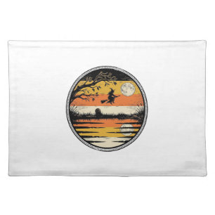 Vintage Witch Sunset Halloween Vector Design_1 Cloth Placemat