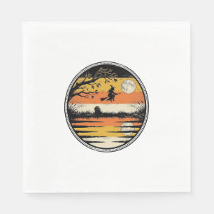 Vintage Witch Sunset Halloween Vector Design_1 Napkins