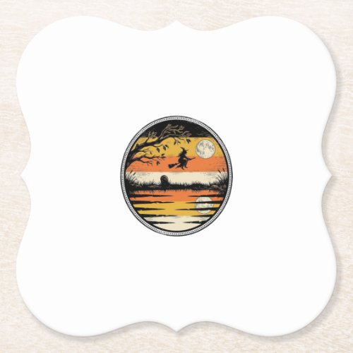 Vintage Witch Sunset Halloween Vector Design_1 Paper Coaster