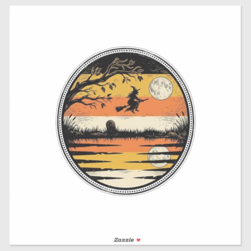 Vintage Witch Sunset Halloween Vector Design_1 Sticker